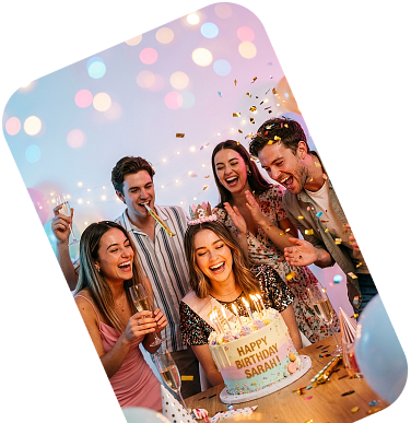 Friends celebrating at a birthday party